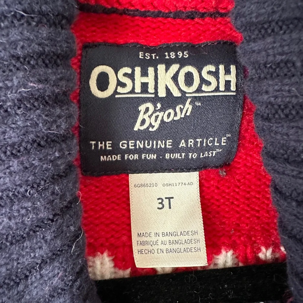 OshKosh B'gosh Kids Navy Red Snowflake Fair Isle Cardigan Sweater 3T‎